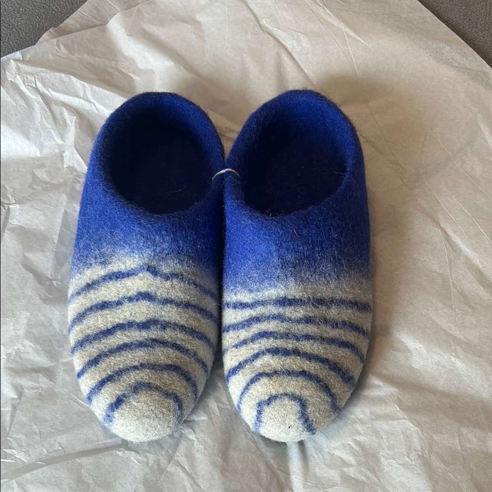NWOT Blue and White Striped Slippers